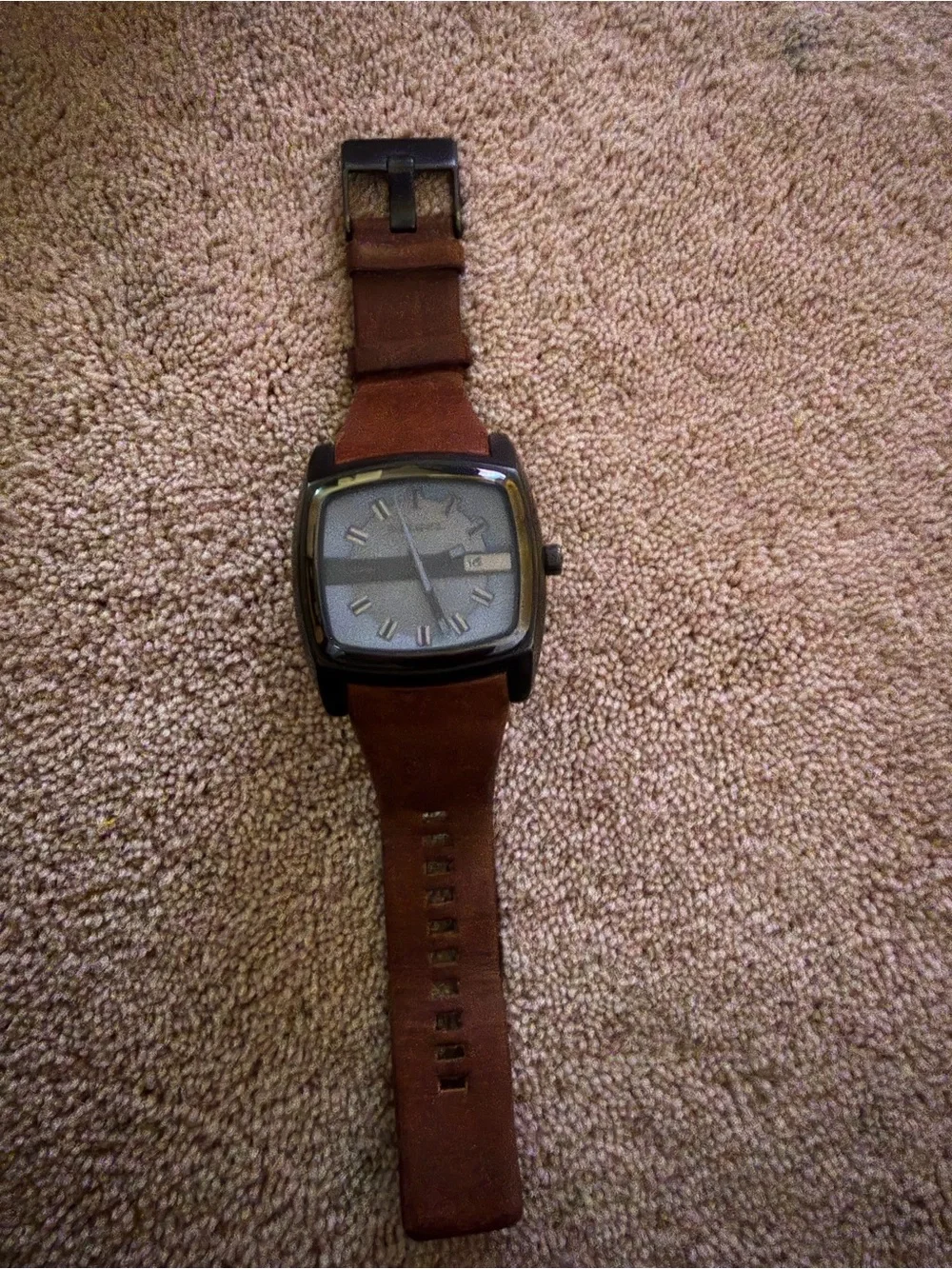 Diesel Brown Leather Strap Watch with Black Case and Gray Dial